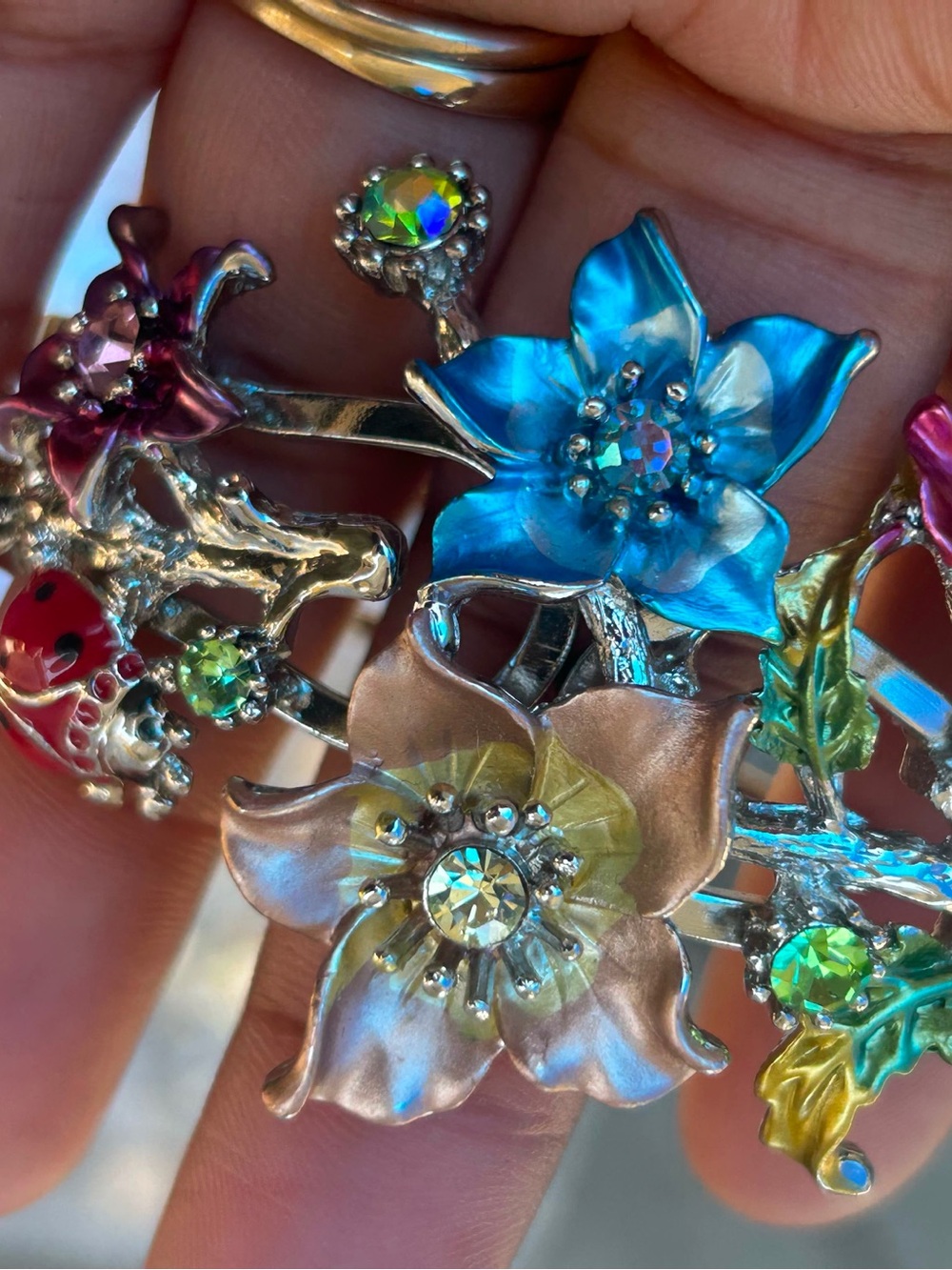 Floral Multicolor Crystal Statement Bracelet - Women Jewelry